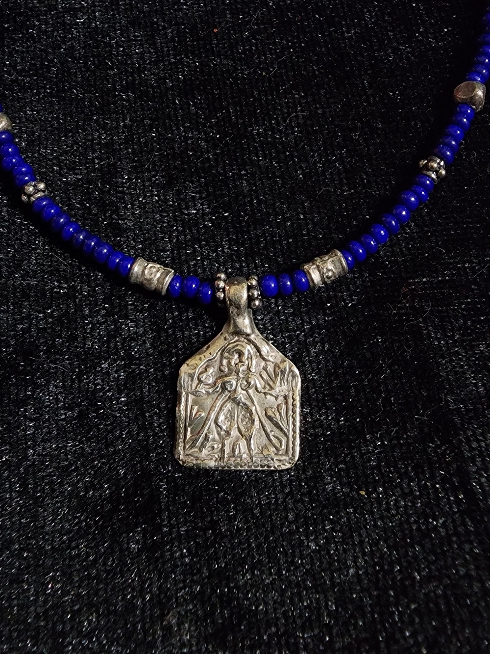 Sterling silver pendant with amulet of the Hindu warrior goddess Durga